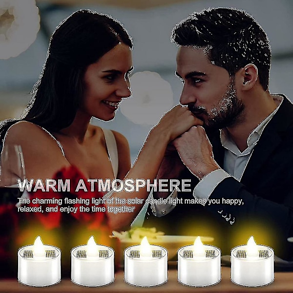 18 stk. Solcelleoppladbare LED-varmelys, flimmerfrie utendørs LED-lys, vanntette, oppladbare lys (1,5 x 1,4)