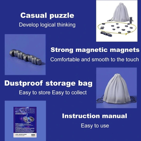 Magnetisk Sjakkspill - Magnetisk Brettspill - Morsomt Magnetisk Brettspill - Strategisk Puslespill - Julegave til Barn - 20 stk