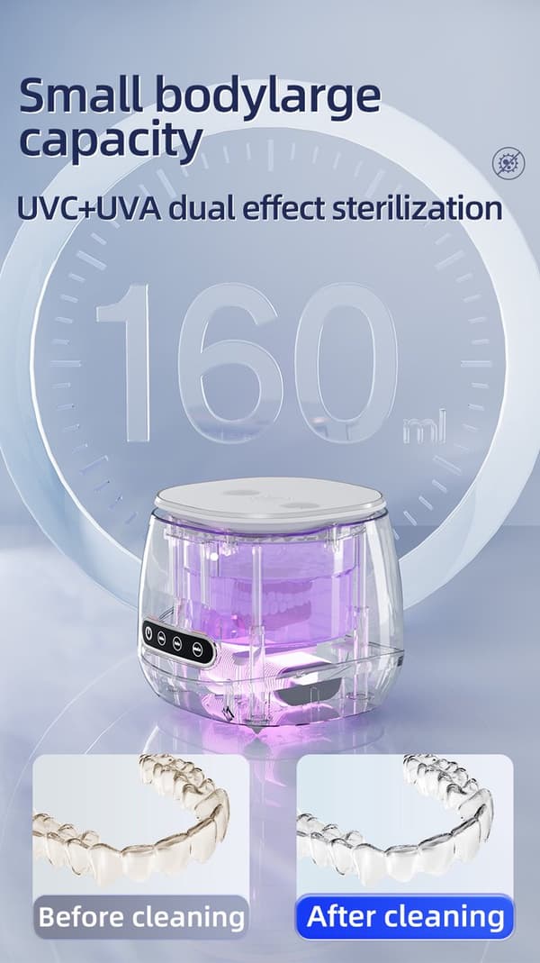 Ultralydsrenser til proteser 160 ml 45 kHz UV-sterilisering til retainere, bøjler og smykker black
