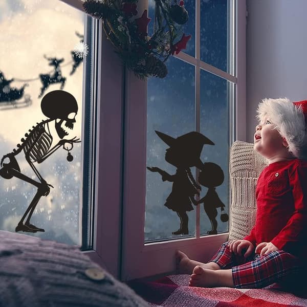 Halloween-juhlakoriste, kallo ja lapset, ikkunatarra, 1 kpl