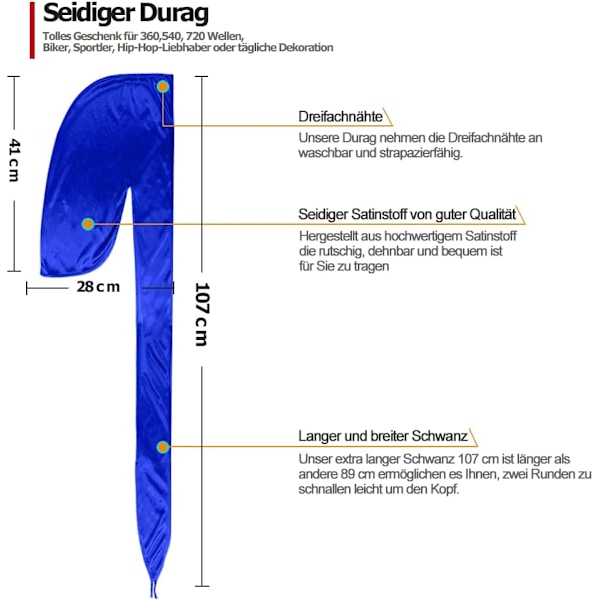 6 stk. Silkeaktig Durag for Menn, Pakke Durags Do Rags med Lang Hale og Brede Stropper for Menn Kvinner, 6 Farger
