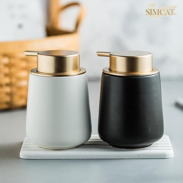 Keramisk sæbedispenser til badeværelse køkken flydende sæbepumpe let tryk design sort 12,5x8,5 cm