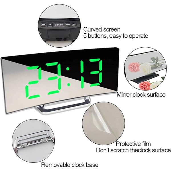Digital Väckarklocka för Sängbord, LED-Väckarklocka med Display, Nattlampa, USB-Laddningsport, för Sovrum, Röd