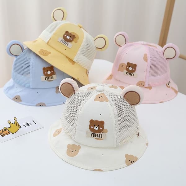 Koreansk stil børne bjørnefiskerhat, forår og sommer blue 48cm