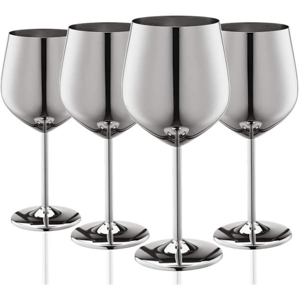 Vinglas Set om 4, 53 cl Rostfria Vinglas, Okrossbara & Portabla Vinglas med Fot i Metall för Utomhusbruk, Resor, Camping och Pool Silver