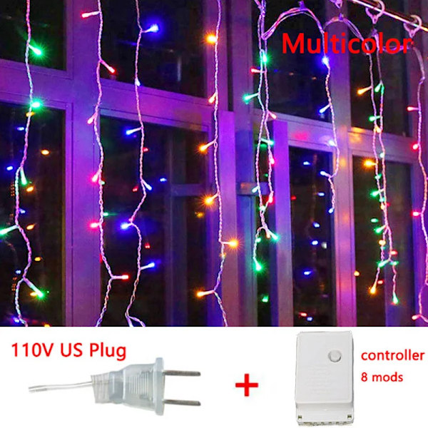 4-20M Gardin Icicles LED-ljusslingor Bröllop Festlampa Semesterbelysning Juldekoration för Hem Takrännor Gatudekoration 16X0.6M 400Leds 16X0.6M 400Leds US plug Multi