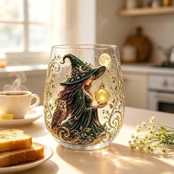 Fantasy Vin Häxa Glas Tekopp Unik Dryckesvara Black Crow Witch