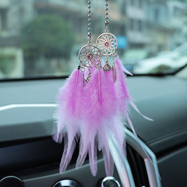 Luova auton riipus sulka unisieppari taustapeili auton koriste riippuva auton sisätilan riipus Light purple feather dream catcher