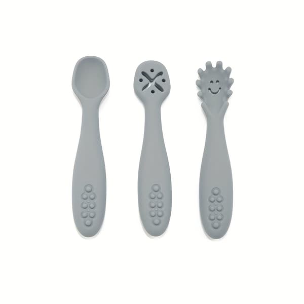 3-pack matskedar i silikon för bebisar - Lätt att greppa, mjuka småbarnsbestick för gröt Grey