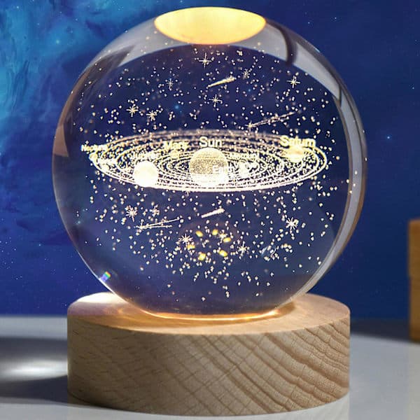 Lysende Planetarisk Galakse Astronaut Krystallkule Nattlys USB