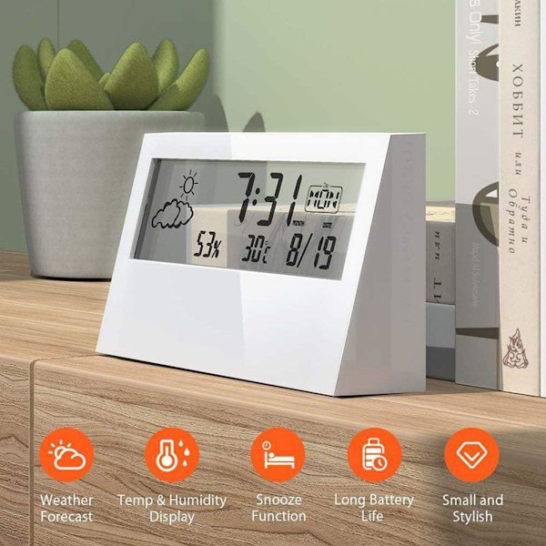 1 Transparent Skärm Väderstation Väckarklocka Inomhus Hygrometer Termometer Väderprognos Sensor Klocka