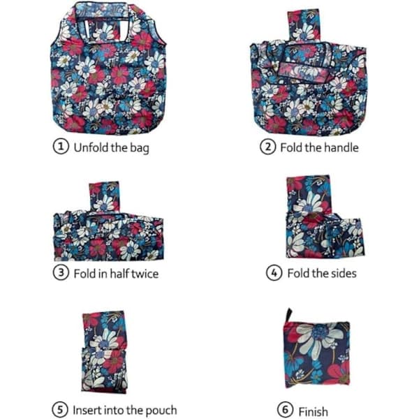 6 genanvendelige indkøbsposer, miljøvenlige foldbare indkøbsposer, 6 store stilarter, holdbare, vaskbare poser