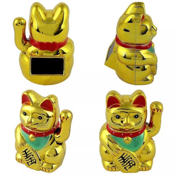 Lykkekatt Mini Maneki-neko Vinkende Katt Solar 5cm (LGL) Gold