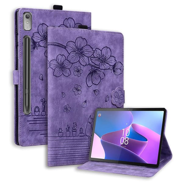 Cat Leather Case for Lenovo Tab P12 12.7 Purple