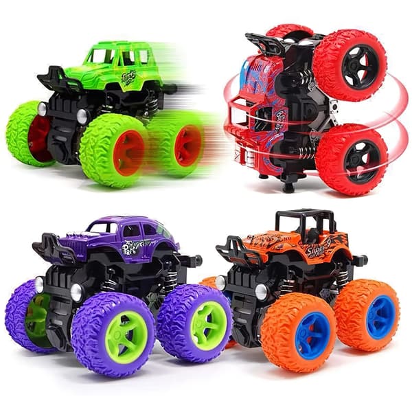 Inertidrevne monstertrucks til 3 år og opefter, Push & Go, tovejsbiler med 360° spin, robust pull-back køretøjssamling Random Color 1pc