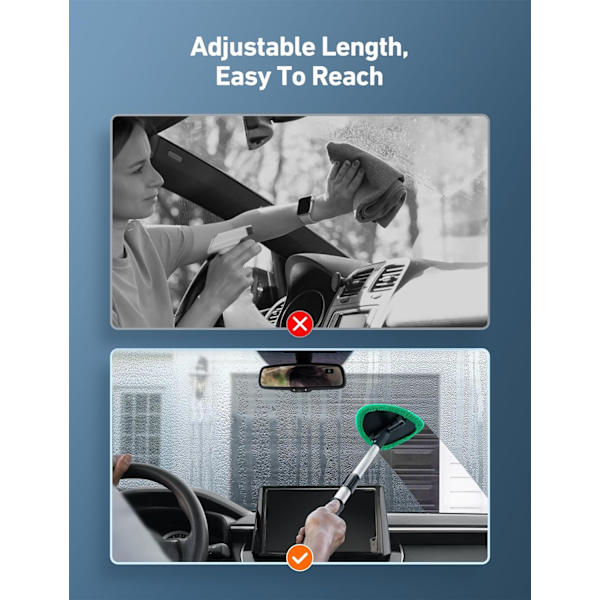 Windshield Washer, Car Windshield Cleaning Tool for Interior with 4 Reusable and Washable Microfiber Pads, Green green