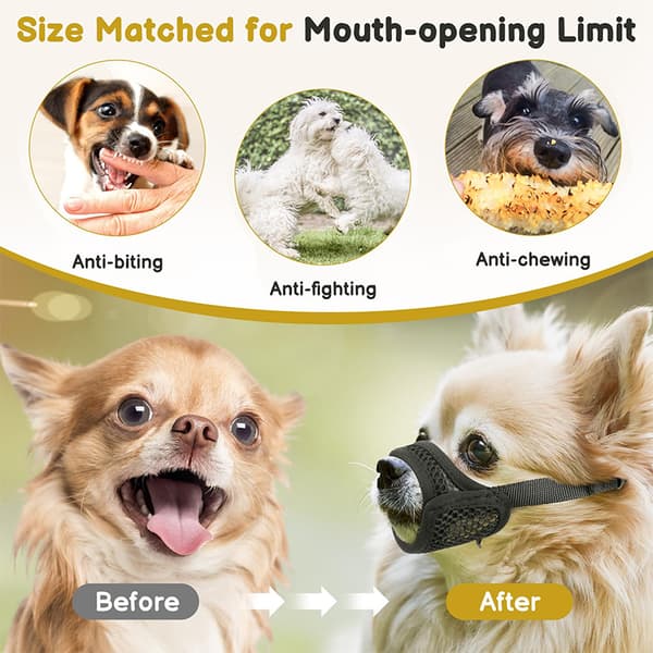 Mesh Muzzle for Short Snout Dogs Small to Medium Anti-Bite Black XS