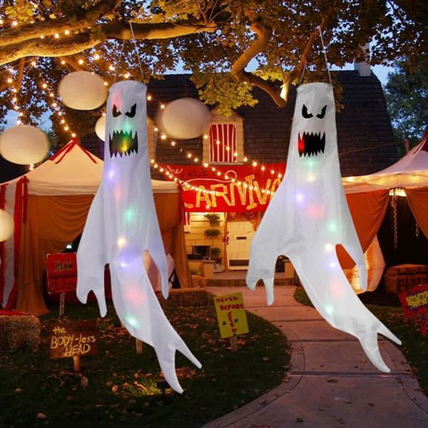 Halloween skrekkdekorasjon, 1,2 m Halloween spøkelsesdekorasjon med LED-lys