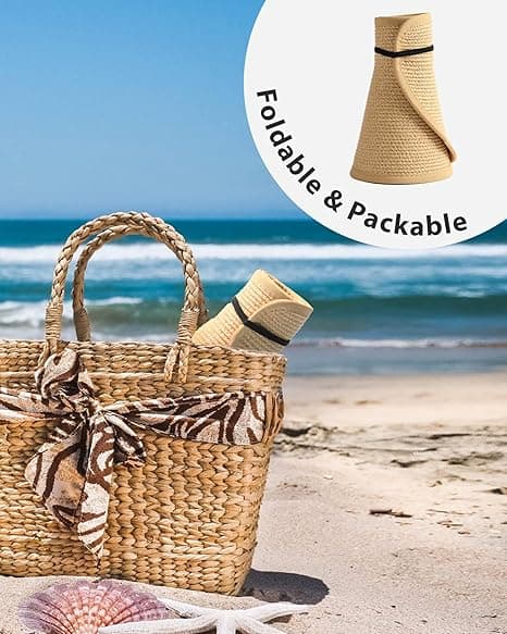Dame Solhat Bred Skygge UV Beskyttelse Sammenfoldelig Sommer Strandhat med Hestehalehul Khaki