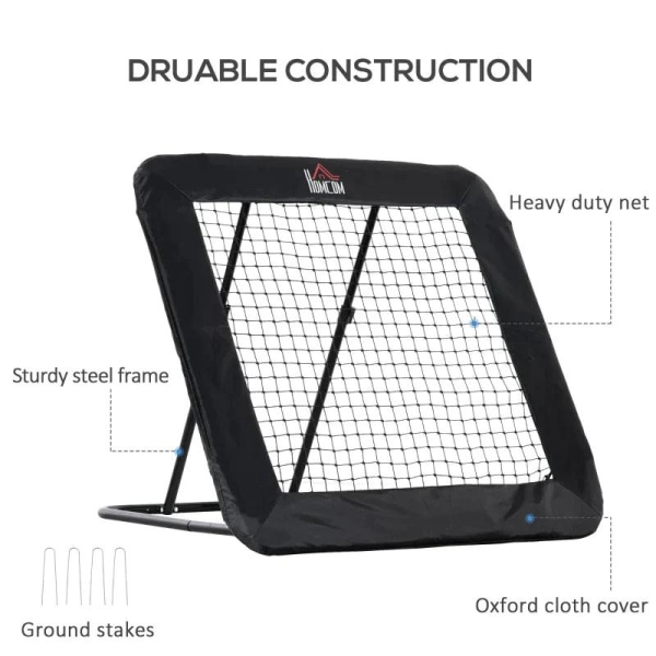 Rootz Football Rebounder Net - Football Rebounder - Training Rebounder Net - Vikbar Kickback - Goal Rebound - Justerbar i 5 steg - Stål - Svart - 128