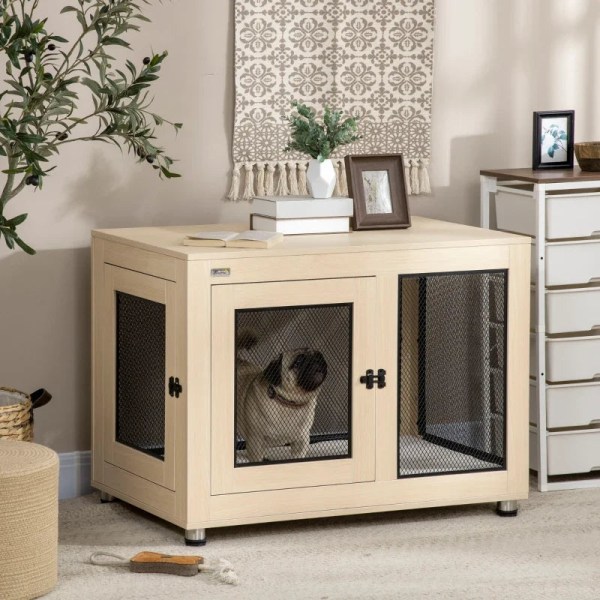 Rootz Dog Crate - Koiran häkki - Moderni muotoilu - Lukittava 2 ovea - Lastulevy - Oxford kangas - Natural + Musta - 94cm x 60cm x 71,5cm