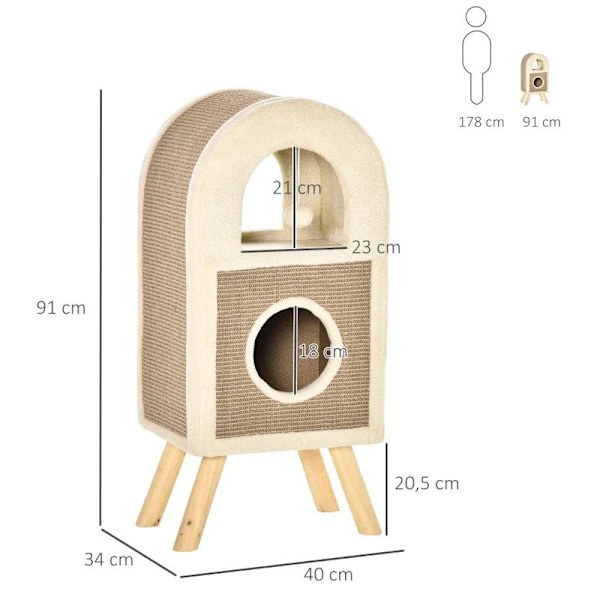 Rootz Skrapstolpe - Cat Cave - Cat Scratching Stolpe - Cat Climbing Tree - Kattsäng - Kaffe - 40 x 34 x 91 cm