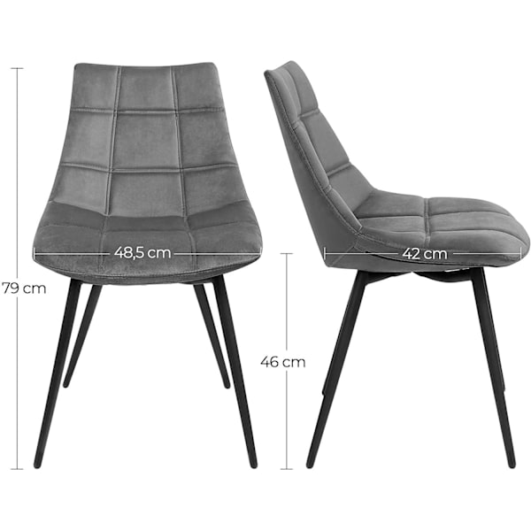 Rootz Matstolar - Set med 2 - Köksstolar - Klädda - Sammet - Metall - Grå - 48,5 x 54 x 79 cm