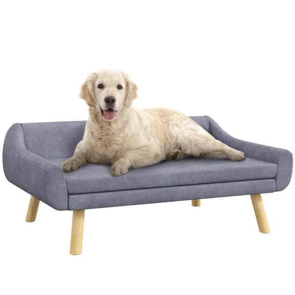 Rootz Pet Sofa - Hundsoffa - Scandi Design - Avtagbar kudde - Sammetslook - Grå + Natur - 102 cm x 58,5 cm x 42,5 cm