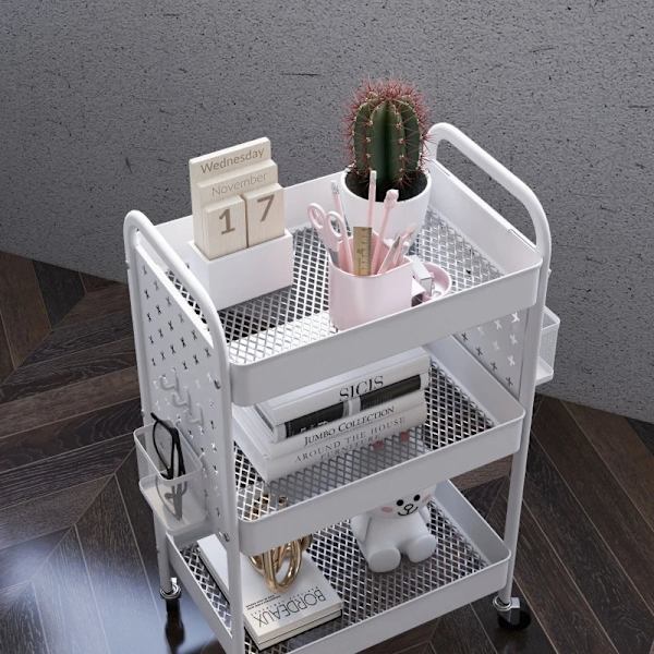 Rootz Serveringsvogn - Multifunktionsvogn - 4 hjul - Universalvogn - 3 hylder - Stål - Hvid - 53,5 cm x 30,5 cm x 75 cm