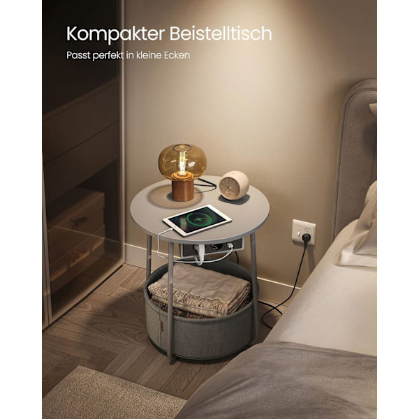 Rootz sidebord med stofkurv - Spånpladestål - Polyester - Opbevaringsløsning - 45 cm x 50 cm - 39,6 cm x 18,2 cm - 4,4 kg
