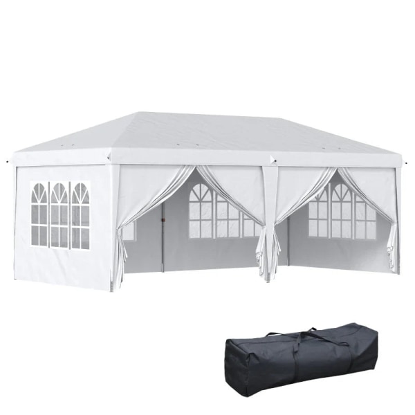 Rootz Folding Gazebo - Avtagbara sidopaneler - Stora fönster - Zip-dörrar - Stålram - Vit - 585cm x 295cm x 270cm