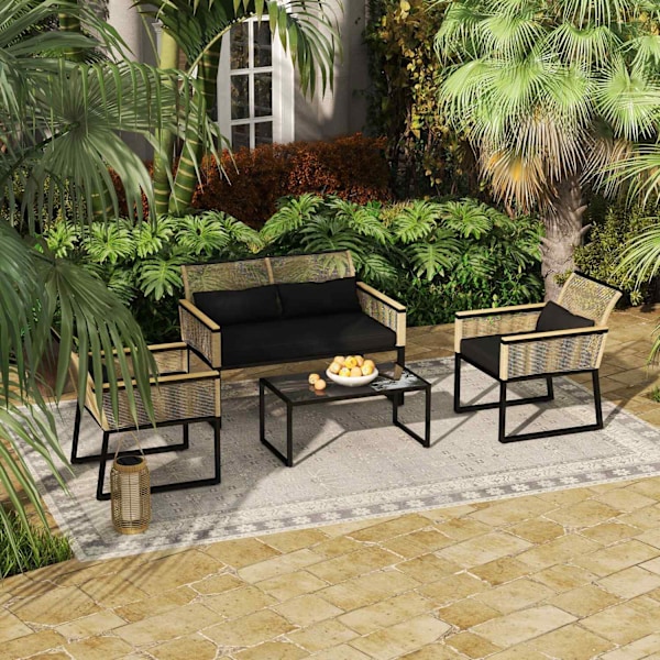 Rootz 4 stykker Rattan Garden Set - Balkon Møbler - Vejrbestandigt Sofa Set - Komfortpuder - 116 cm x 71 cm x 78 cm