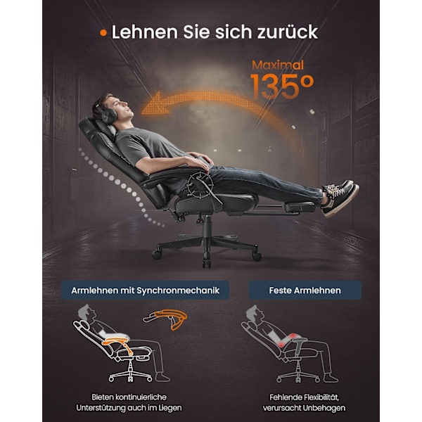Rootz Højdejusterbar spilstol - Spilsæde - Gamerstol - Ergonomisk komfort - 70x70x (119-129) cm - Blæk sort