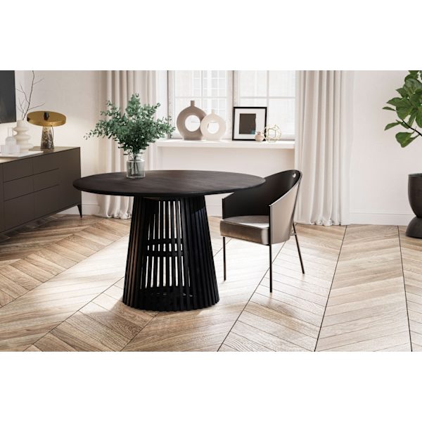 Rootz spisestuebord - moderne rundt køkkenbord - massivt træ, håndlavet - unikt design, holdbart, let at samle - 120 cm x 120 cm x 77 cm - sort