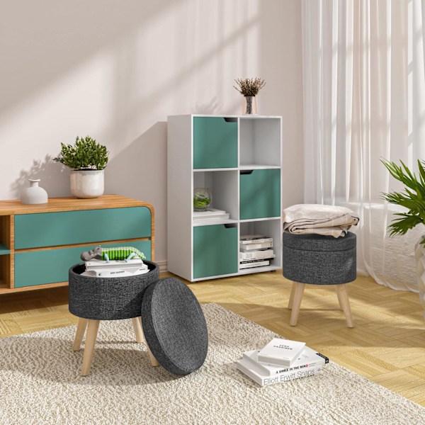 Rootz Sitzhocker - Rahi - Ottomaanit - Säilytysistuin - Pouf - Jalkatuki - Jakkara - Tummanharmaa - Φ 32 x 36 cm