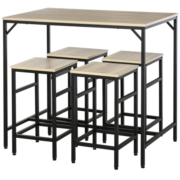 Rootz 5-osainen baaripöytäsetti - Ruokailusarja - Keittiökalusteet - Tilaa säästävä muotoilu - Vankka rakenne - Parannettu vakaus - 100L x 60W x 88K c