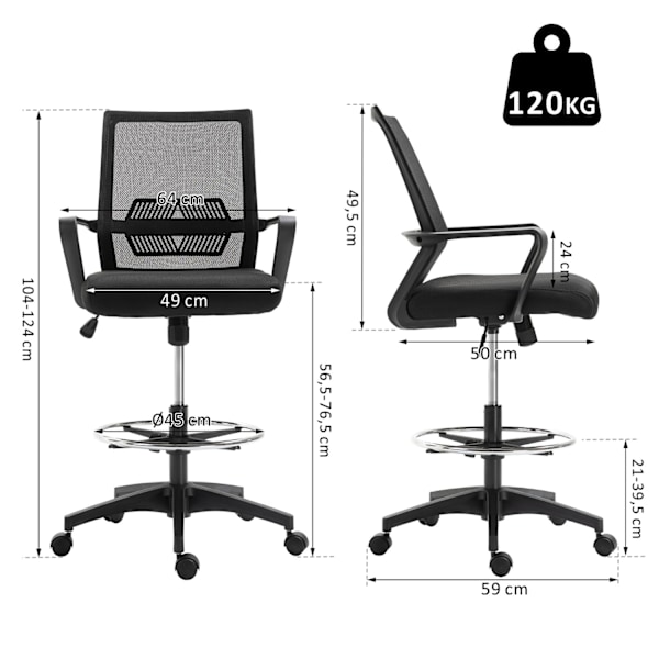 Rootz High -Back Office Stol - Ergonomisk drejestol - Højdejusterbar stol - Åndbar net - 64L x 59W x 104-124h cm