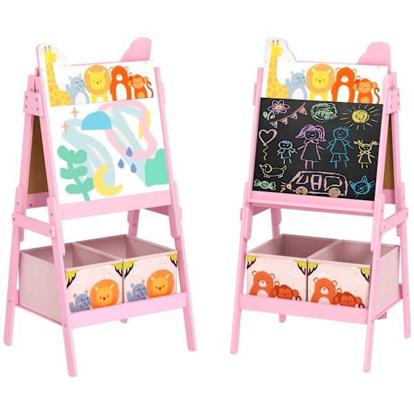 Rootz 2 -in -1 Kids Painting Easel - Whiteboard - Chalkboard - Creative Fun - 49 cm x 53,5 cm x 113 cm - Pink