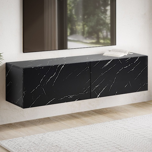 Rootz seinälle kiinnitettävä TV-kaappi - Mediakonsoli - Viihdeyksikkö - Naarmuuntumaton - 120cm x 30cm x 30cm - MDF marmorilla