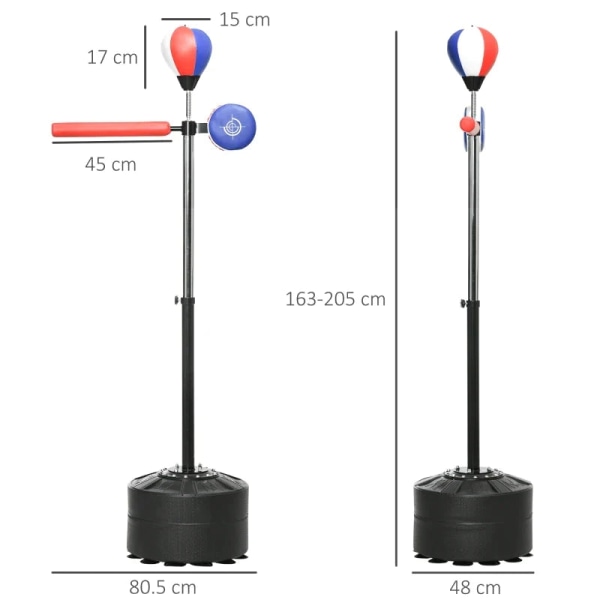 Rootz-boksestativ - Højdejusterbar - Refleksstang - Klo - Speedball - Fyldbar base - Sort + Rød + Blå - 80,5 x 48 x 163-205 cm