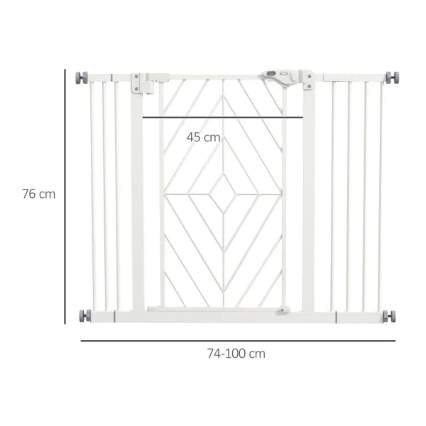 Rootz Dog Gate - Trappeport - Automatisk lukning - Justeringsskrue - Enhåndsbetjening - Sikkerhedslåge - Rund dobbeltsidet tape - Stål-PA - Hvid - 100