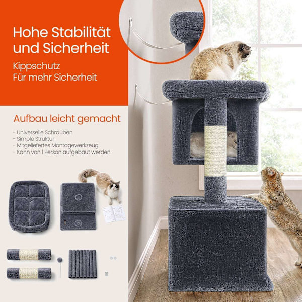 Rootz Cat Tree Scratching Post - Cat Tower - Large Cat Platform - Safe & Su tble - 68 x 48 x 101 cm