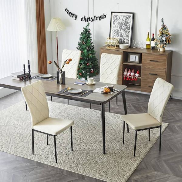Rootz matsalsstolar Set med 4 - Sammetsstol - Stolar med högt ryggstöd - Metallben - Bekväma, Ergonomiska, Hållbara - Krämfärgade - 42cm x 94,5cm x 59