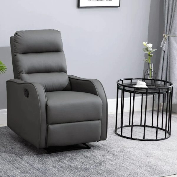 Rootz Relax Stol - Fotstöd - Vilstol - Utfällbart fotstöd - Vardagsrum eller kontor - konstläder - Mörkgrå - 89L x 65W x 100H cm