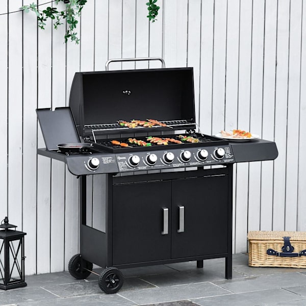 Rootz BBQ Grillvogn med 7 brændere og multifunktionsskab - Sort - Metal - 53,14 cm x 19,68 cm x 39,37 cm