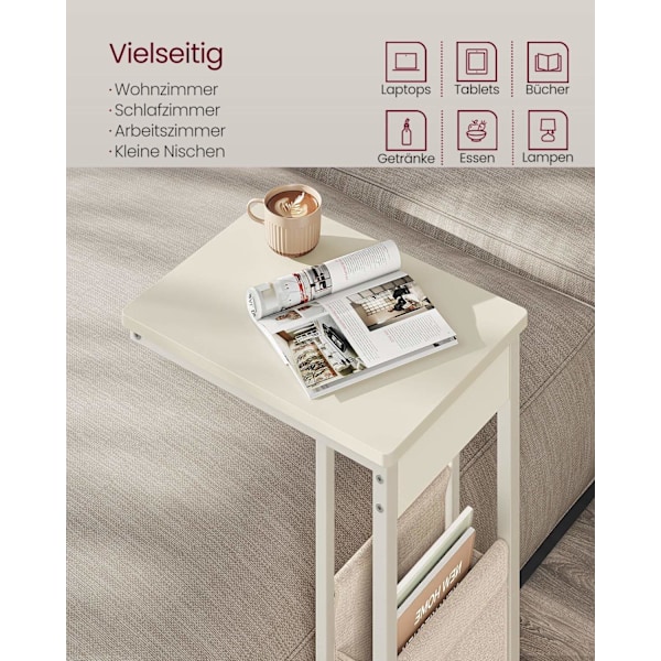 Rootz Cremehvid Sidebord - Endebord - Natbord - Spånplade Stål Polyester - 30cm x 40cm x 62cm