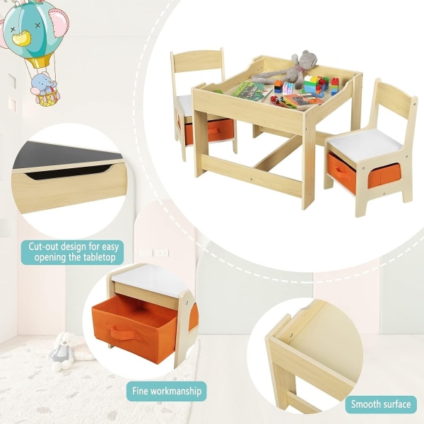 Rootz multifunktionelt børnebordsæt - Aktivitetsbord - Legebord - Dobbeltsidet bordplade - Rigelig opbevaring - Nem montering - Holdbar MDF - 60 cm x