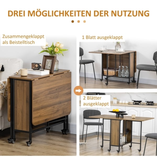 Rootz mobilt klapbord - Pladsbesparende spisebord - Alsidigt foldbart bord - Stilfuldt design - 130 cm x 80 cm x 74 cm - Spånplader og metal