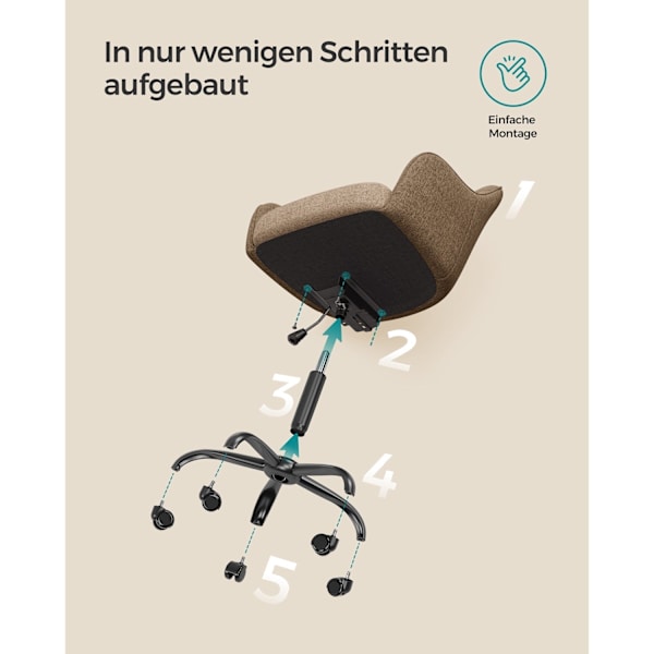 Rootz Swivel Chair - Lounge Chair - Recliner Chair - Stålram - Foam Vaddering - Bomull Linne Blend - PU hjul - 69cm x 65cm x (83-93)cm - Brun