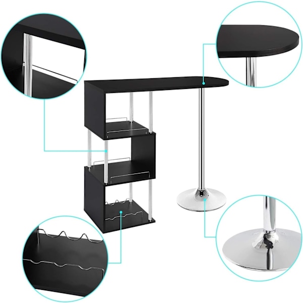 Rootz Modern S-formet barbord - Opbevaringsbarbord - Vinstativbord - Pladsbesparende - Holdbar - Nem vedligeholdelse - 113cm x 105cm x 40cm